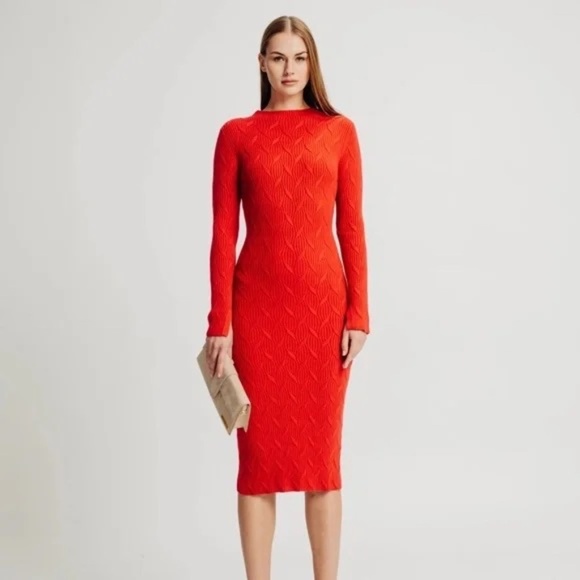 Torn by Ronny Kobo Dresses & Skirts - NWT Torn by Ronny Kobo GRACE Cable Knit Long Sleeve Dress Scarlet Red XS